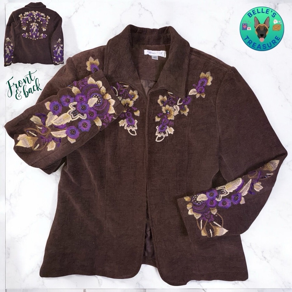 Jacket Womens 14 Brown Floral Embroidered Beaded ASO Friends Phoebe Alt 90s Coat